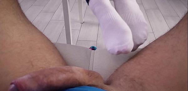  Please Cum in my white sock. Sockjob  Footjob